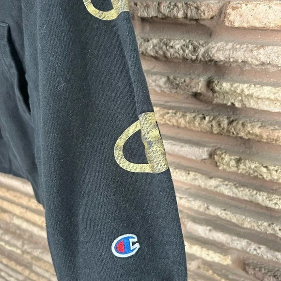 Champion Vintage Black Reverse Weave Hoodie Sweatshirt Size Medium - Picture 6 of 7